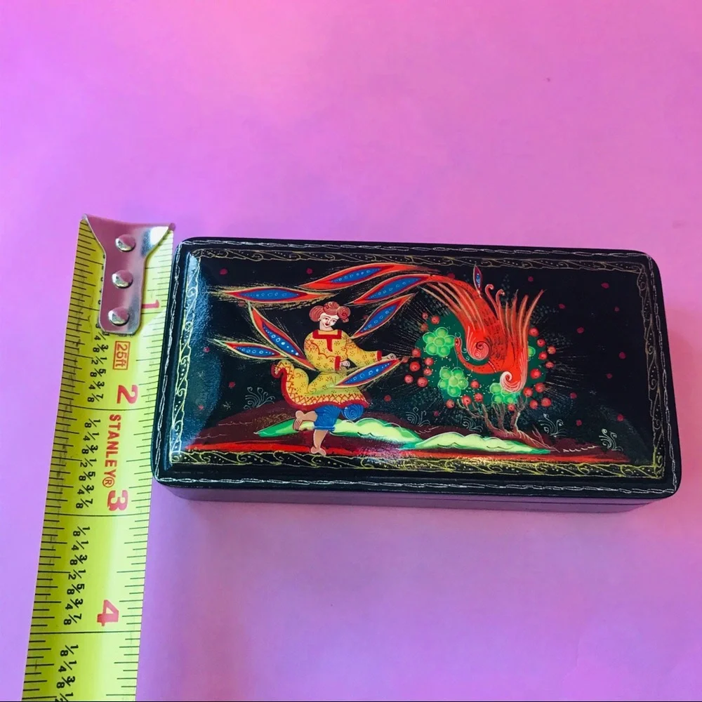 Vintage handmade and painted wooden jewelry box